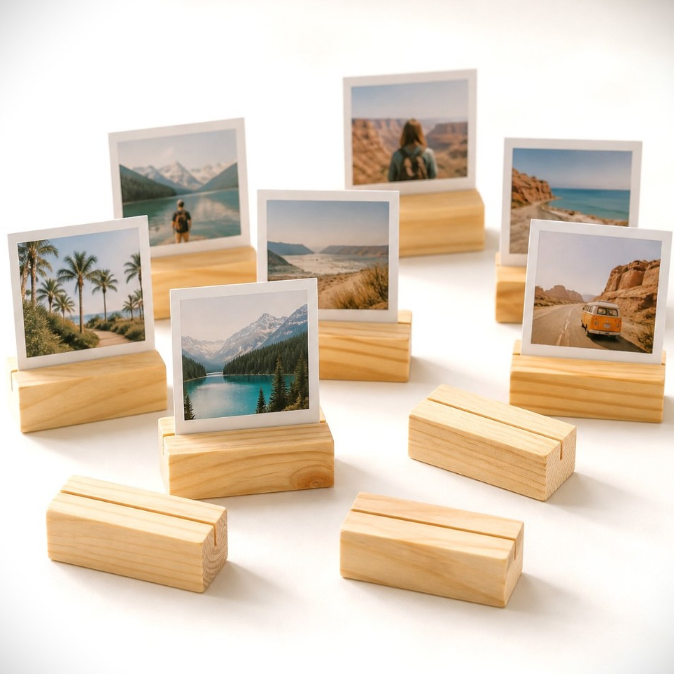 Kit 10 Suportes Porta Retrato Foto Polaroid Madeira Pinus Decoração Mesa Presente Criativo Artesanal Lançamento 2026