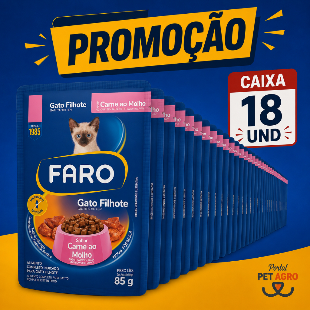 Petisco Sachê Faro Gato Filhote Carne ao Molho - Caixa 18x85gr