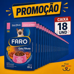 Petisco Sachê Faro Gato Filhote Carne ao Molho - Caixa 18x85gr