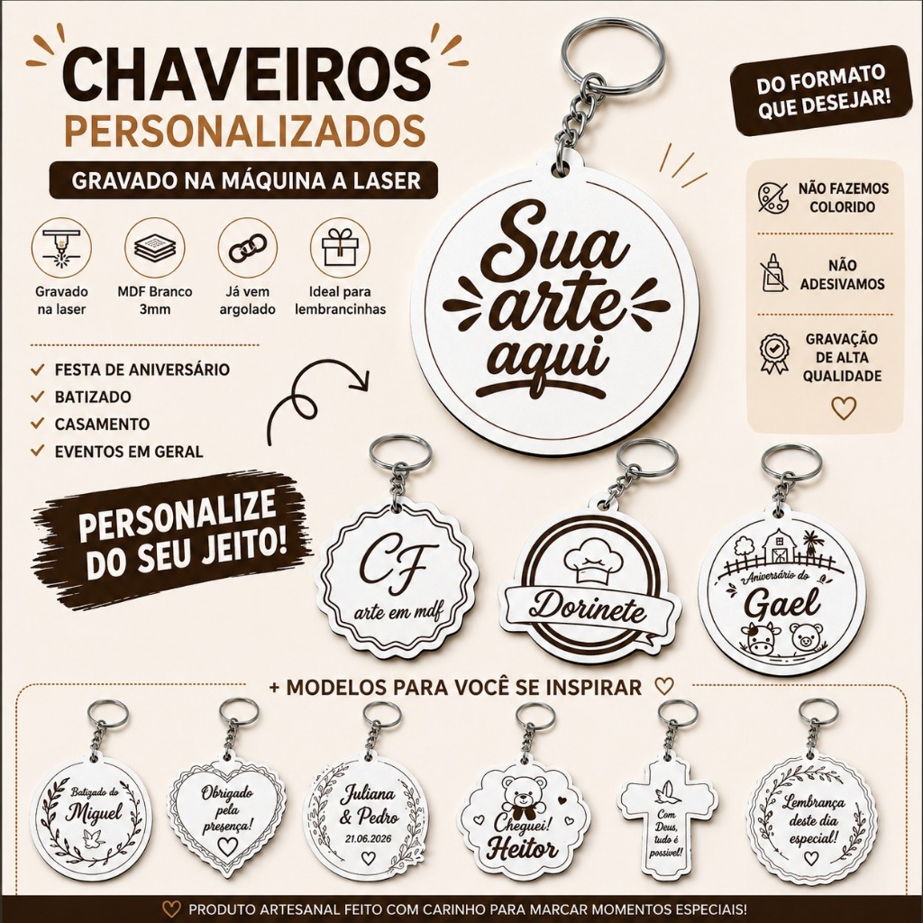 Chaveiros Personalizados Lembrancinha Aniversário Eventos Batizado Casamento Formatura Eventos Religiosos Sua Logo Arte