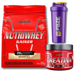 Kit Nutri Whey Gainer Refil 1,2kg + Creatina Hardcore150g Integralmedica + Coqueteleira Faze Nutrition