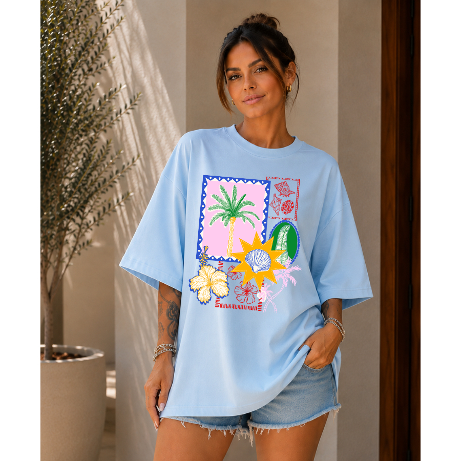 Camiseta Oversized Feminina Estampada Manga Larga T-Shirt 100% Algodão Streetwear Camiseta Larga