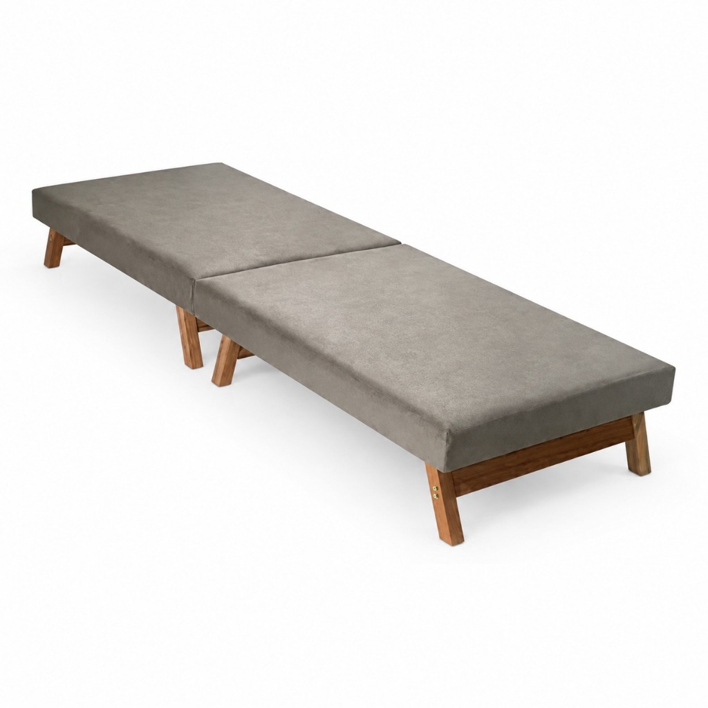Cama Dobrável Portátil Solteiro Colchão Embutido Pés em Madeira 170x60 Cinza Auxiliar - AV