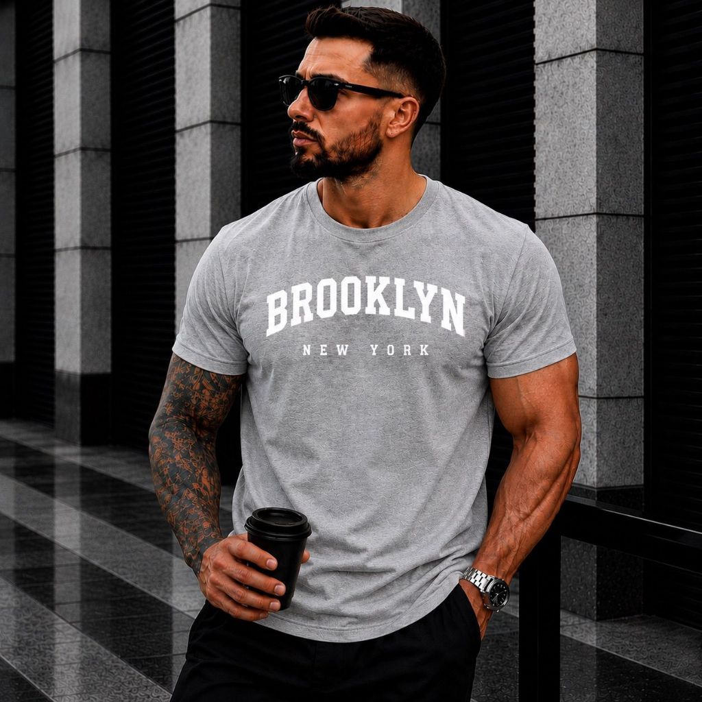 Camiseta Masculina 100% Algodão Brooklyn Malha Premium Camisa Básica Streetwear