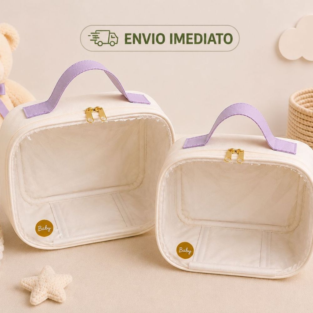 Kit 2 peças necessaire maleta transparente organizadora para itens de higiene ou fraldas portátil