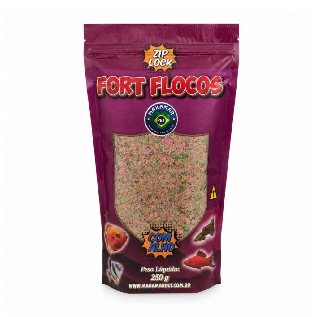 Ração Maramar Fort Flocos 250g Com Alho Para Peixes Ornamentais