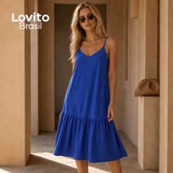 Lovito Vestido Midi de Alça Feminino DRB672BRL702