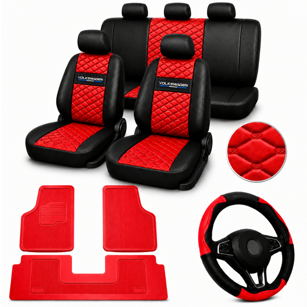 Kit Capa Banco Carro couro Gol Voyage Parati Golf Fox g1 g2 g3 g4 tapete de carro + capa de volante