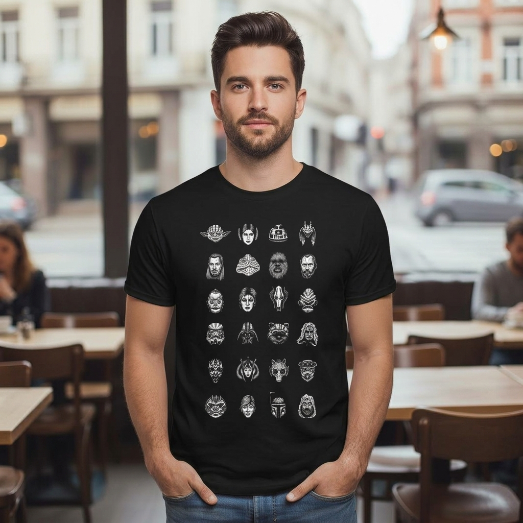 Camiseta Camisa Personagens Universo Star Wars R2D2 Chewbacca Yoda Darth Unissex Camiseta 100% Algodão.