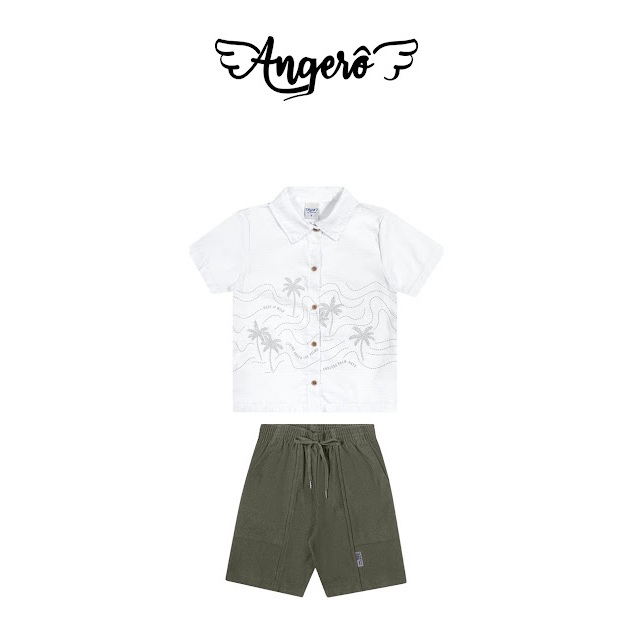 Conjunto Infantil Menino Angerô Camisa E Bermuda Texturizada