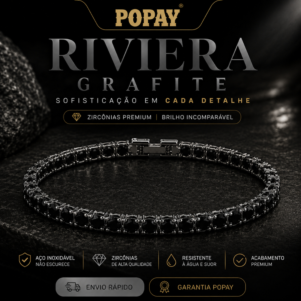 Pulseira Riviera Grafite Preta com Zircônias