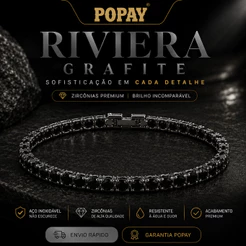 Pulseira Riviera Grafite Preta com Zircônias