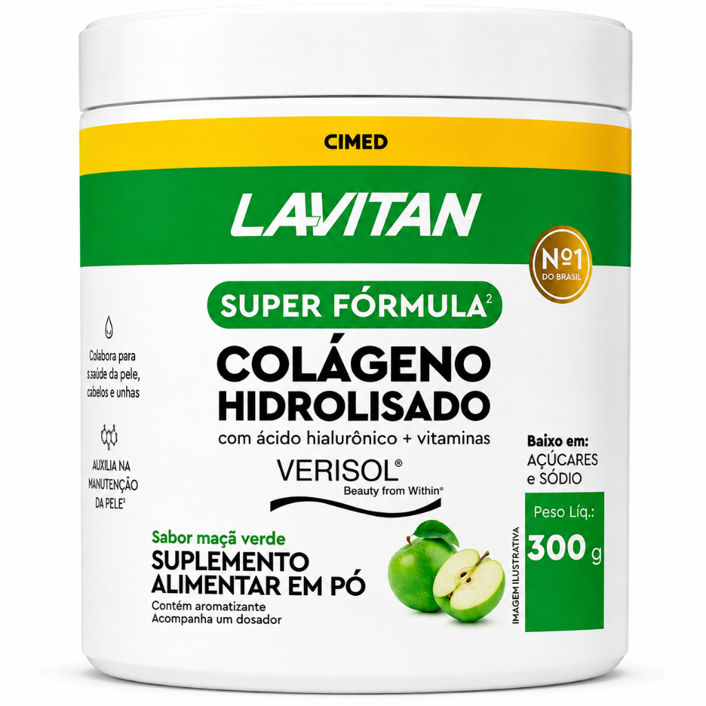 Lavitan Colágeno Hidrolisado 300g com Ácido Hialurônico e Vitaminas Sabor maça verde