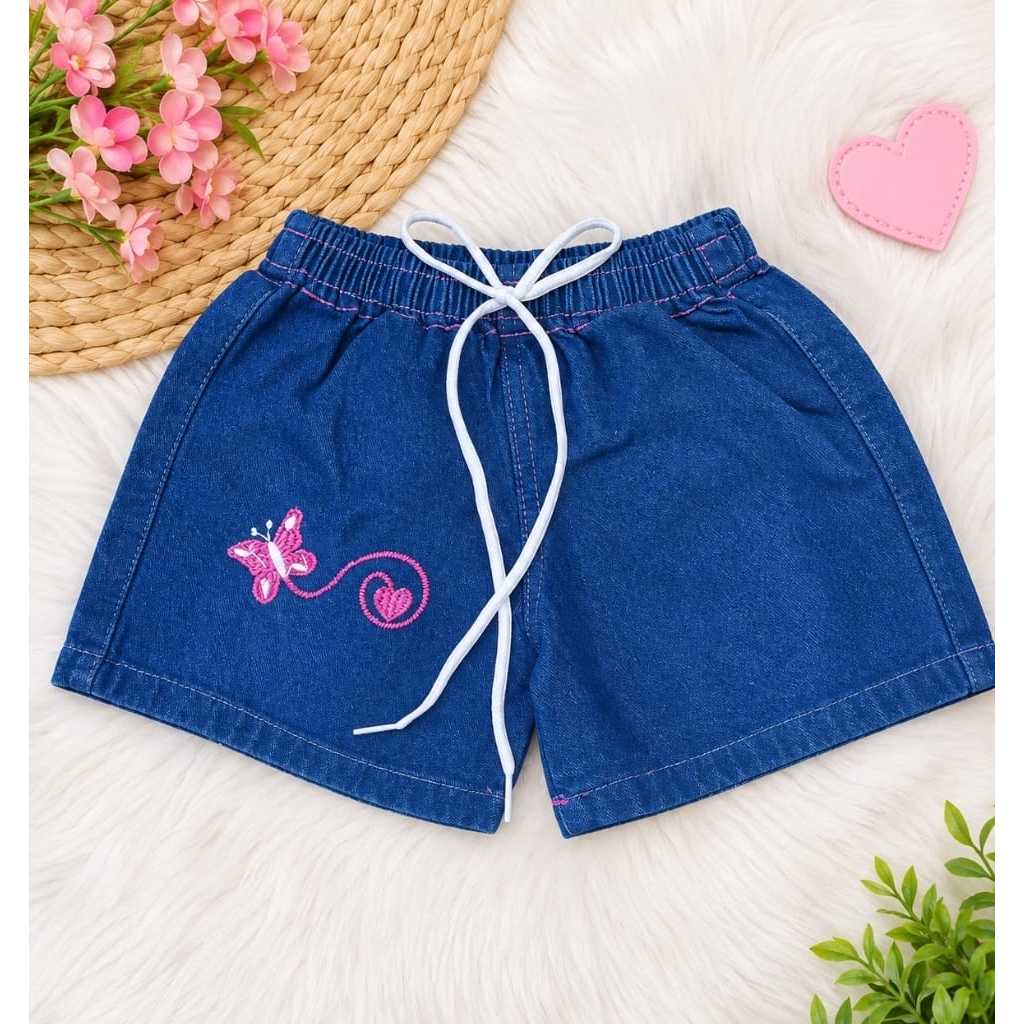 Shorts Jeans Menina Infantil Bordado Promoção Verão Confortável — imagem 2 de 2