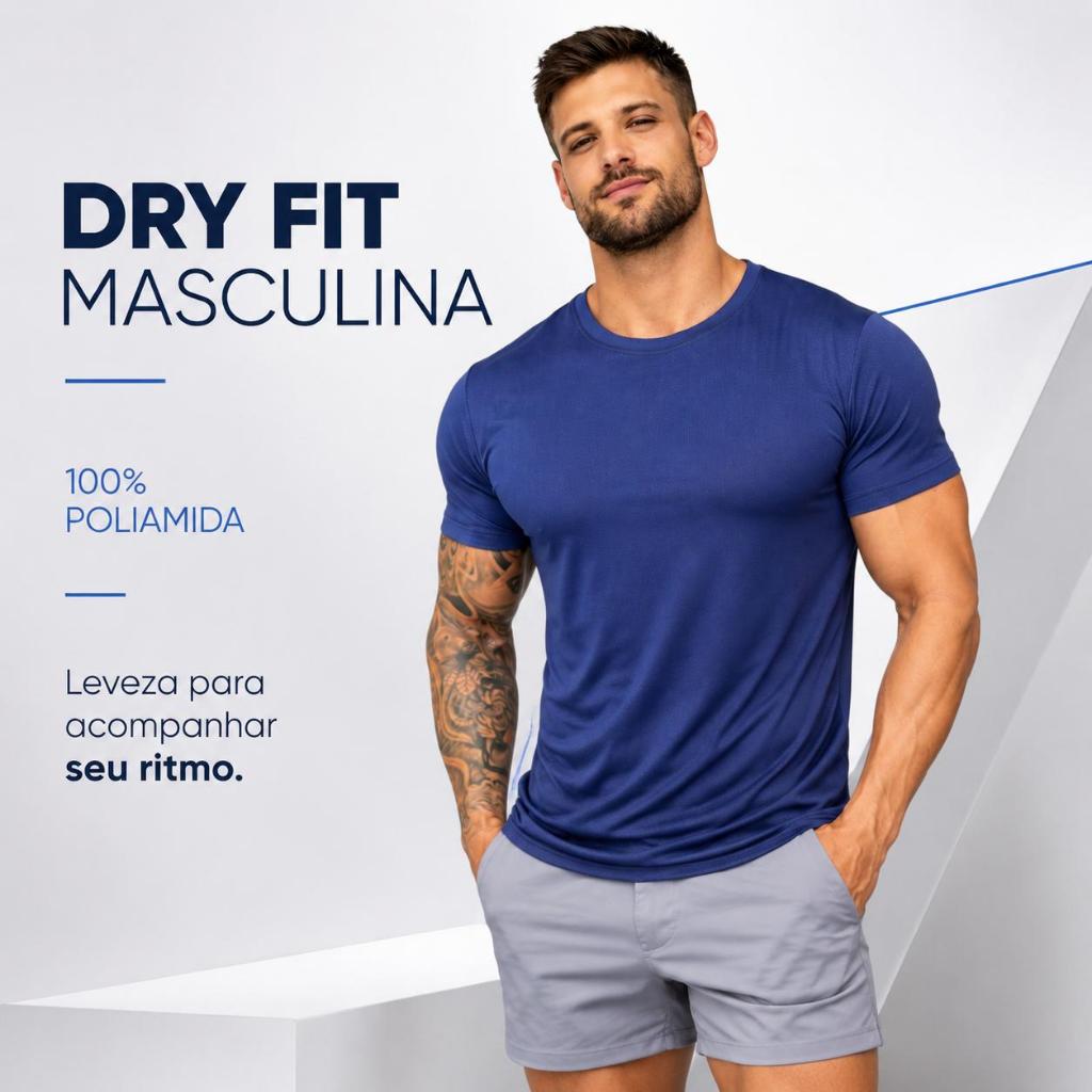 Camisa Camiseta Dry Fit Masculina Fitness Academia Corrida 100% Poliamida Não Amarrota Proteção UV