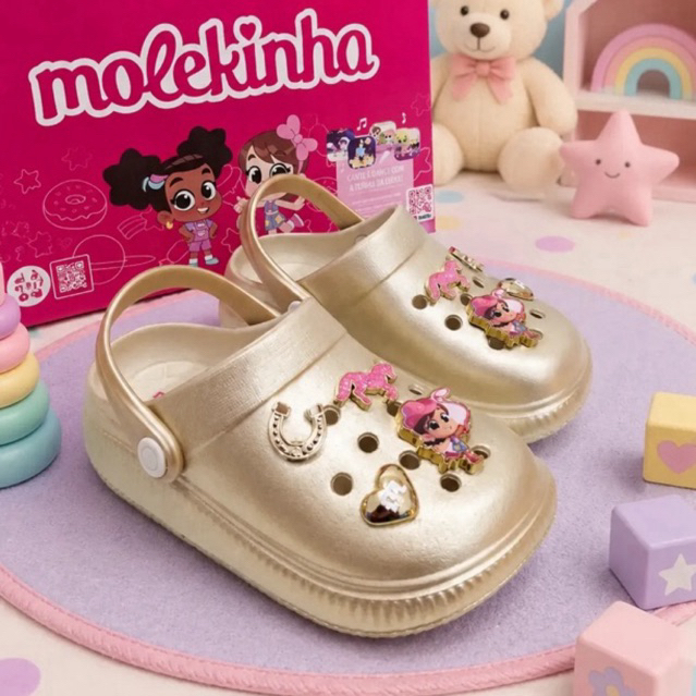 Sandália Infantil Molekinha Original Menina com Bottons Calce Fácil Conforto Leve Antiderrapante Dia a Dia