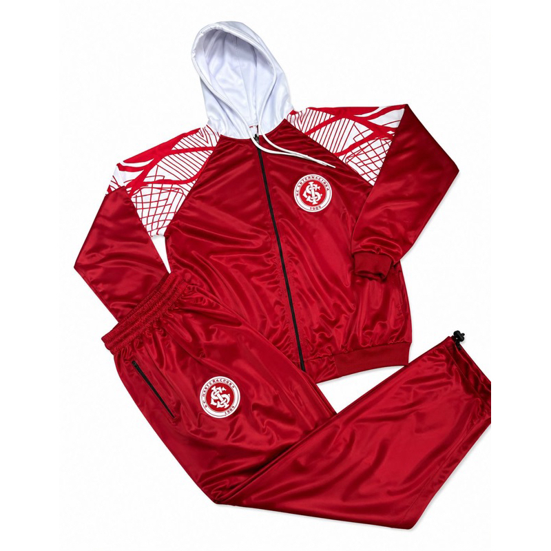Conjunto Agasalho Esportivo Treino Moletom Masculino com Capuz Internacional (Jaqueta + Calça)