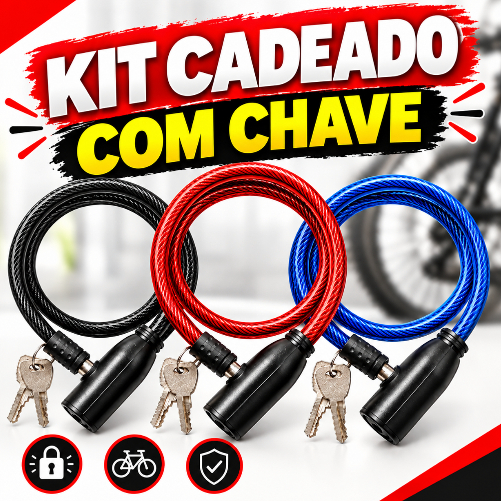 KIT Cadeado Corrente 65cm Moto|Bicicleta Bike Segurança Trava Anti Furto Cabo De Aço 2 Chaves