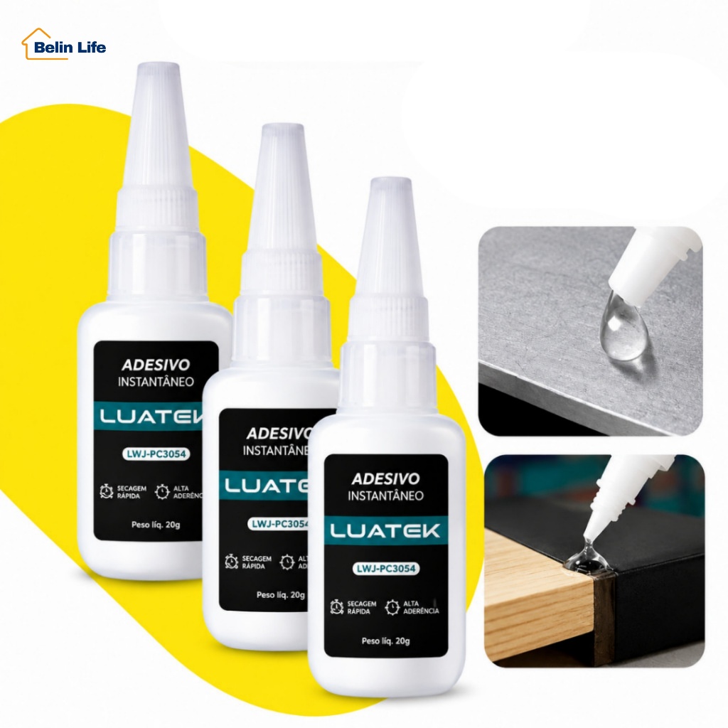Kit 3 ou 5 Colas Instantâneas LUATEK 20g Secagem Rápida com Bico Fino