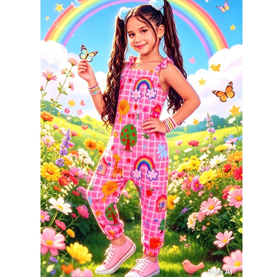 Macacão Saruel, Infantil, Menina ,Estampado,Leve ,Colorido ,Alças com Laço ,Verão De 02 a 08 Anos ( cores)