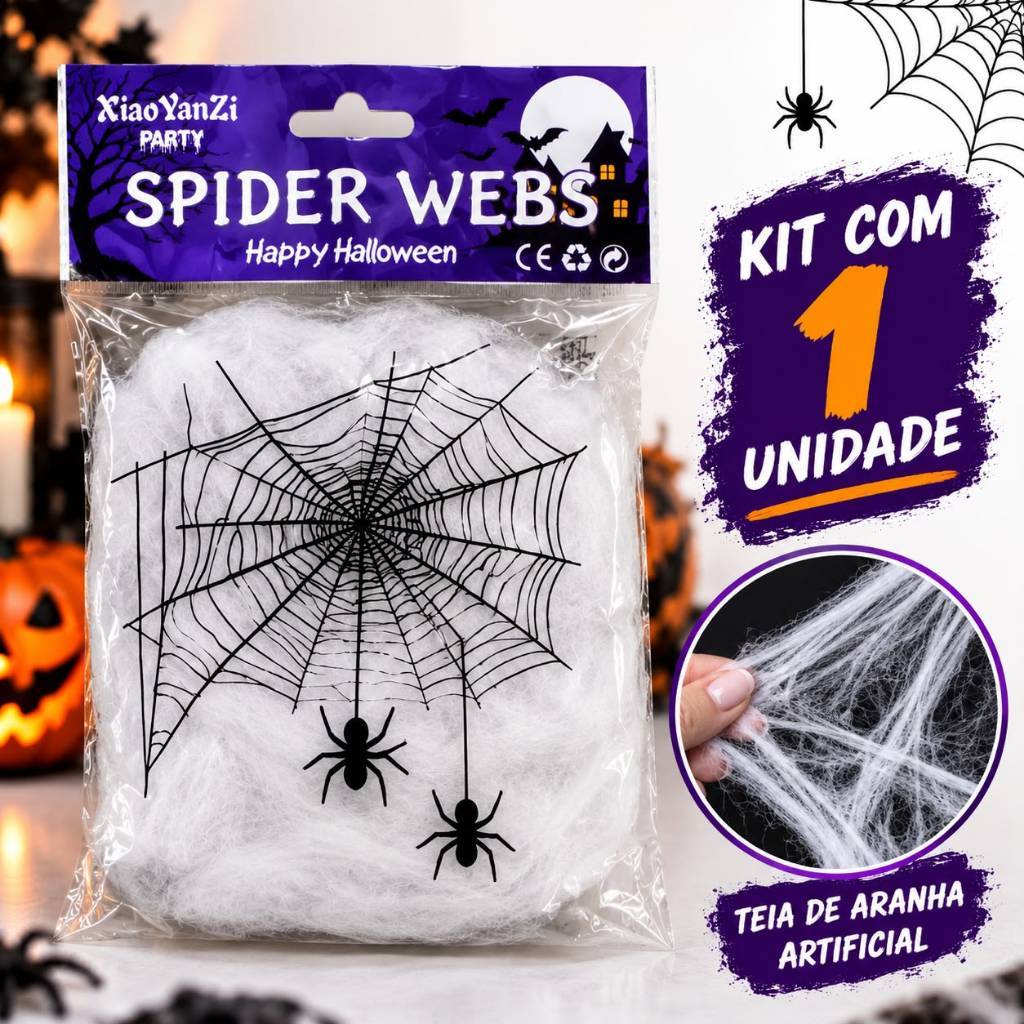 Teia De Aranha Branca Artificial  Halloween 20gr - Unidade