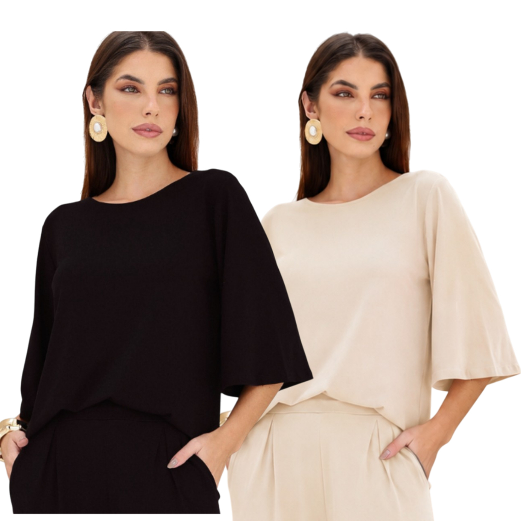 Blusa Soltinha Feminina Kit peças Manga Flare 3/4 em Malha