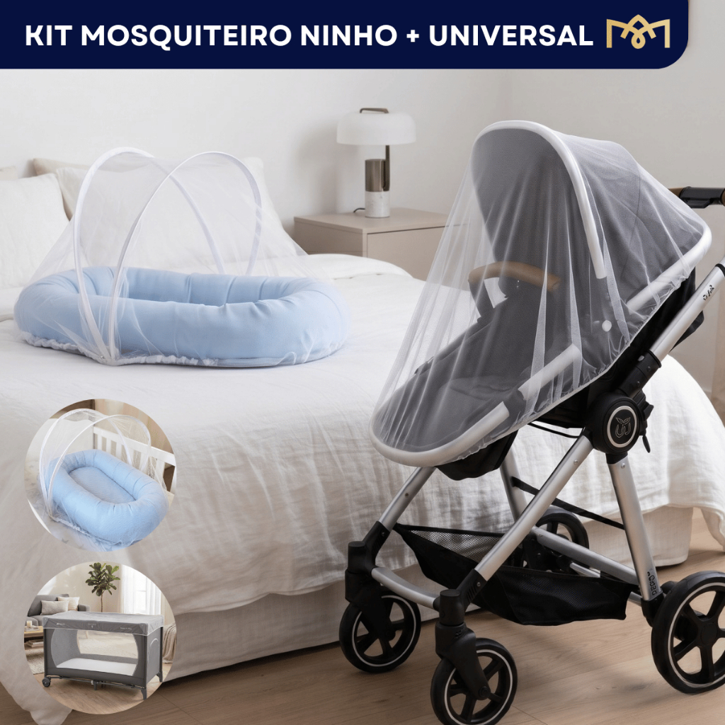 Mosquiteiro Universal Portátil Carrinho, Berço, Bebê Conforto, Cadeirinha de Carro Premium