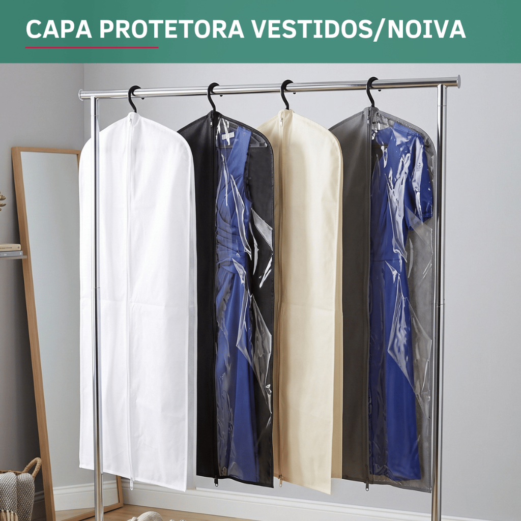Capa Vestido Noiva Madrinha TNT e com Visor Festa Protetor Impermeável Anti Mofo Organizador