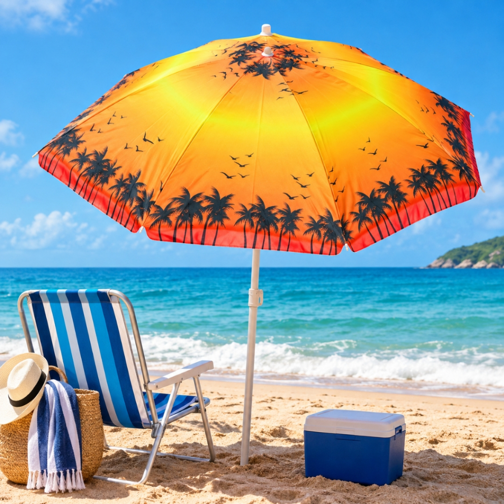 Guardasol 1,80m Portátil Areia da Praia Verão Sol Piscina Protetor Solar Guarda-Sol Listrado