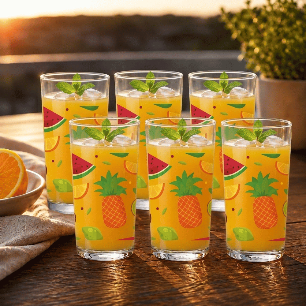 Jogo de Copos Fruits 2 Copo de Vidro Multiuso Long Drink 6 Peças Estampa Sortida, 225ml - Ruvolo