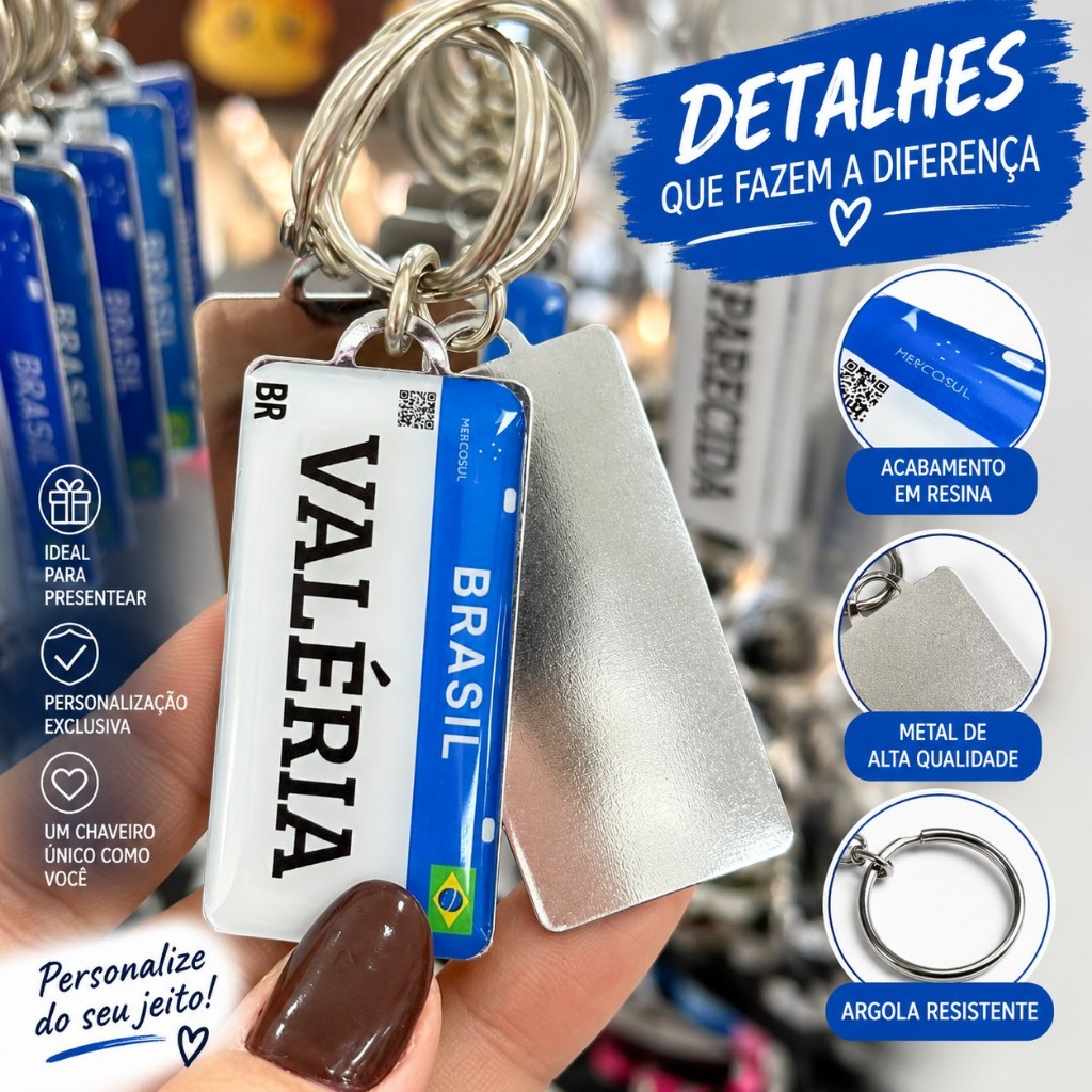 Chaveiro Placa Mercosul Personalizado | Personalize do Seu Jeito | Metal e Resina — imagem 2 de 2