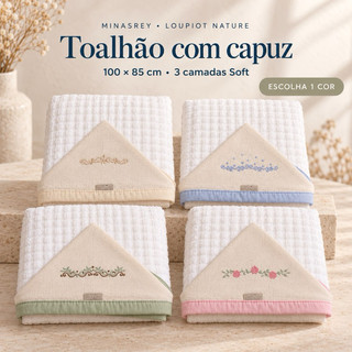Toalha de Banho Bebê com Capuz 100% Algodão 3 Camadas Super Absorvente Recém-Nascido Menino Menina 100x85cm