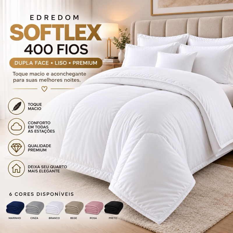 Edredom Softlex 400 Fios Dupla Face Premium Liso Macio e Aconchegante Solteiro Casal Queen King