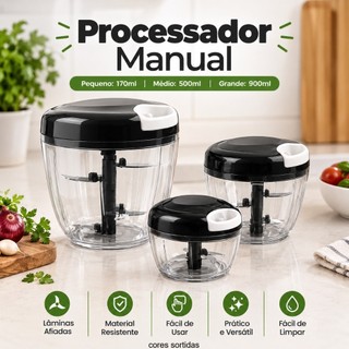 Mini Processador Manual Triturador Alimentos 2 a 5 Lâminas Picar Moer Cebola Legumes