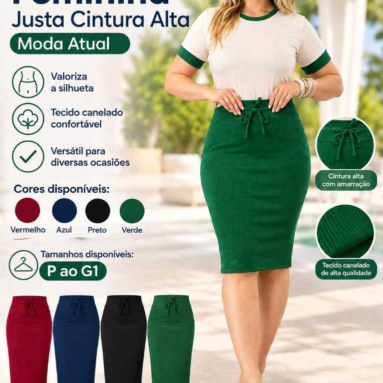 Saia Feminina Midi Canelada com Fenda na Lateral e Amarração