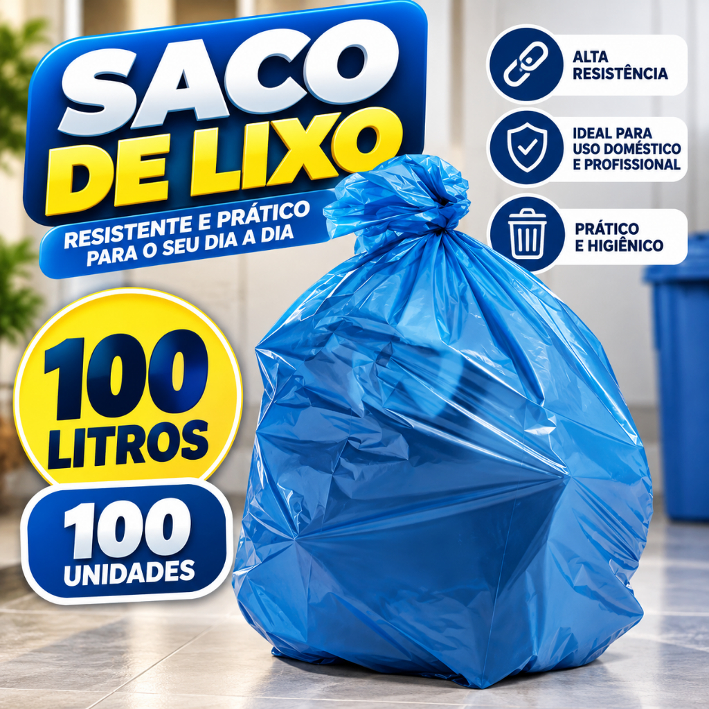 Saco De Lixo Sanitário Azul 100 Litros 100 Unidades Reforçado Resistente Descarte