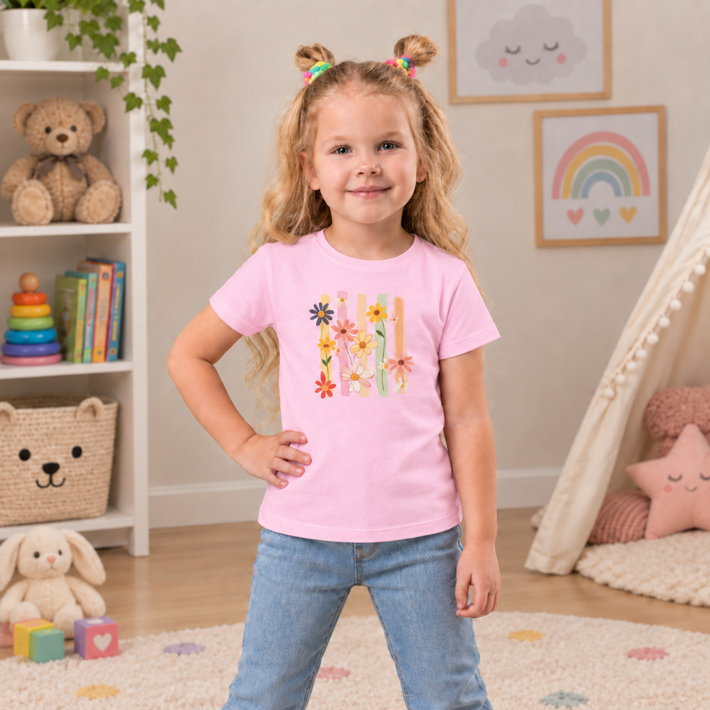 Camiseta Infantil Feminina Delicada e Estampada Flores Pronta Entrega