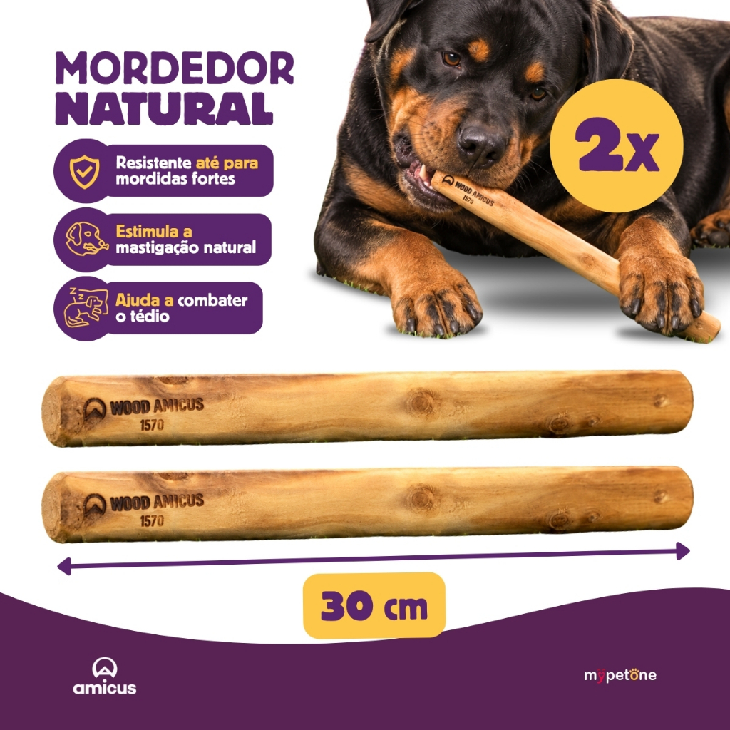 Kit 2 Brinquedo Grande Cachorro Pet Mordedor de Madeira Rustico Sustentável - Wood N Pet