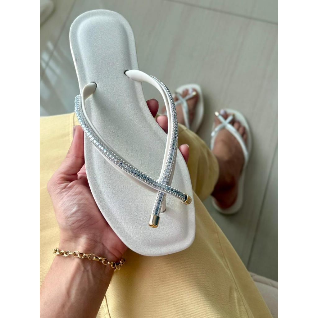 Sandália Rasteira Feminina Luxo Pedraria Strass Brilhante Confortável Elegante Sandália de Qualidade Premium