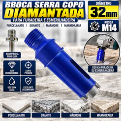 Broca Serra Copo Diamantada 32mm P/ Porcelanato Granito Mármore Marmoraria Furadeira Esmerilhadeira