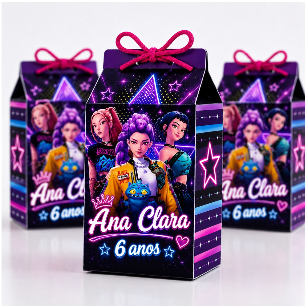 Caixinha Milk Personalizada Guerreiras do K-pop Lembrancinhas Festa Infantil Aniversario Fazemos todos os temas