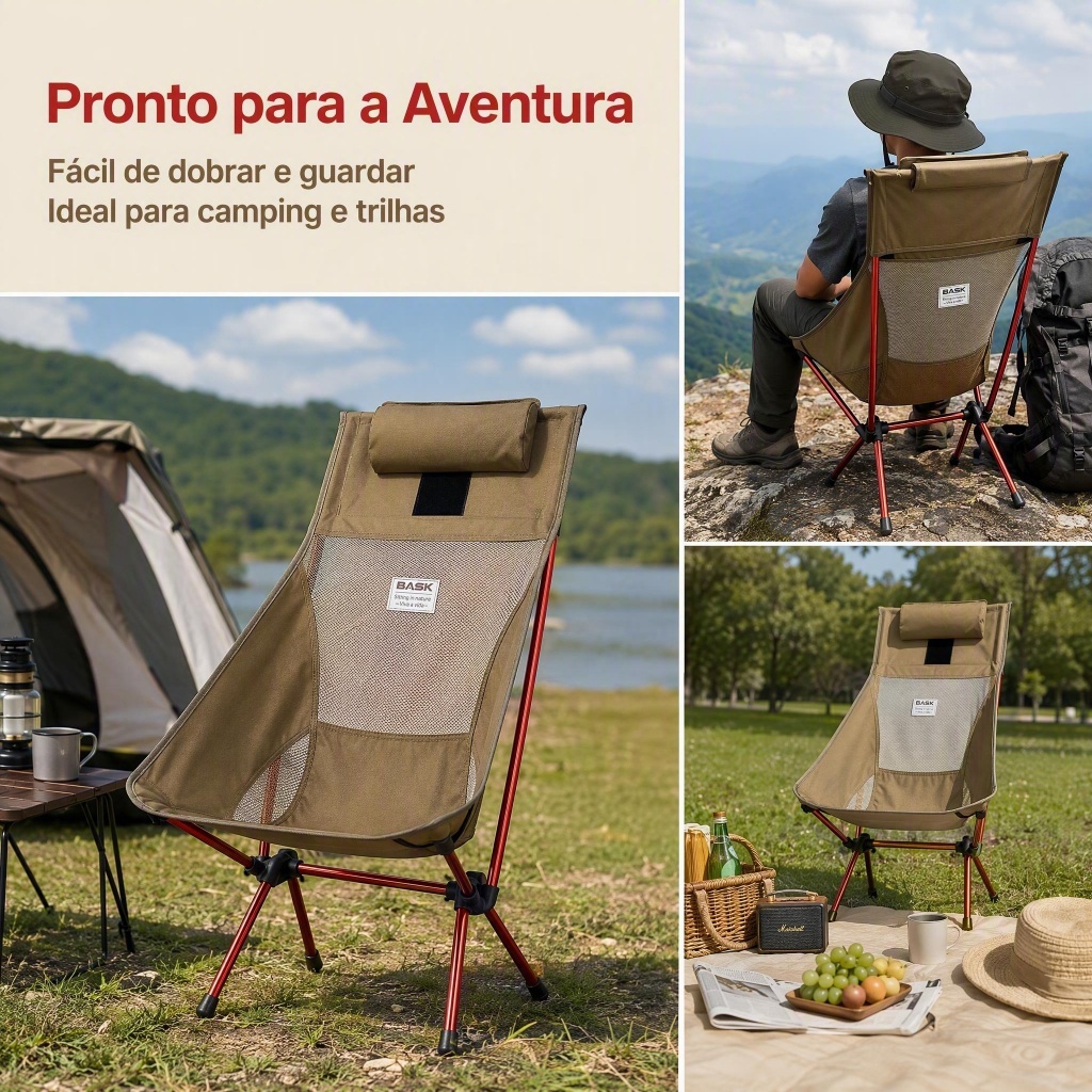 Cadeira Camping Bask Alumínio Dobrável Grande Confortável Travesseiro Portátil Pesca Praia Acampamento · foto 2