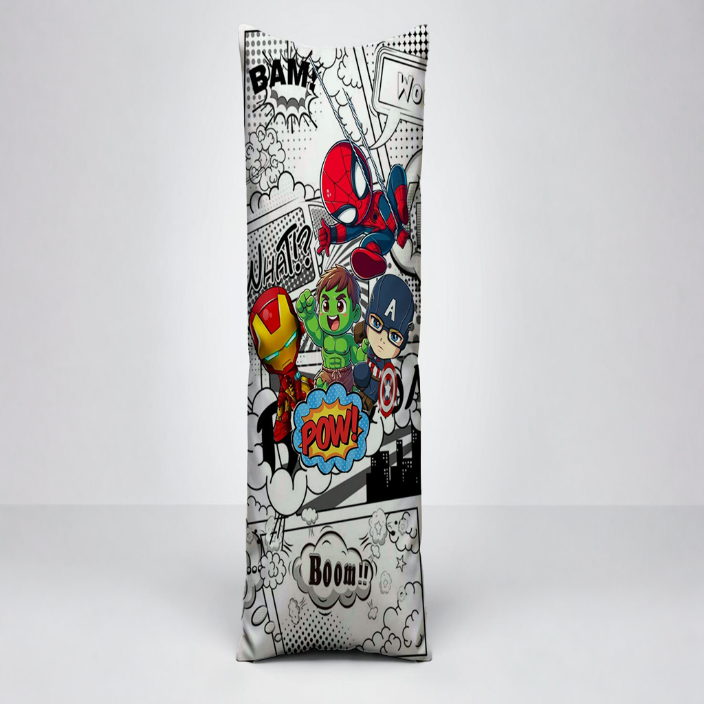 Travesseiro Xuxinho de Corpo Vingadores Heróis Marvel 30x90cm Micropercal 400 Fios