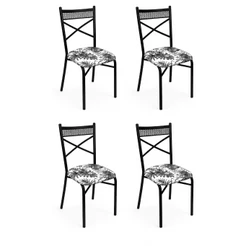 Kit com 4 Cadeira Estofada Aço Resistente Assento Confortável Design Moderno