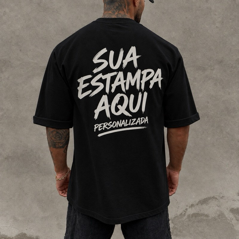 Camiseta masculina OverSized modelo  StreetWear Gola canelada alta Malhão macio e grosso