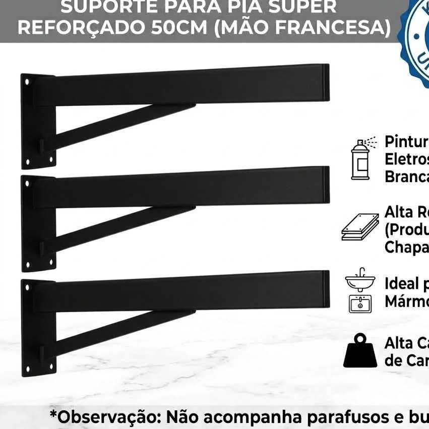 Kit 3 Suportes Para Pia 50cm – Super Reforçado Granito e Mármore