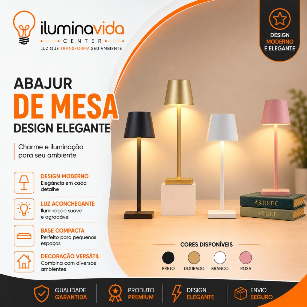 Abajur LED Moderno Recarregável Touch 3 Cores Mesa Cabeceira  Bar Sem Fio Luminária Decorativa