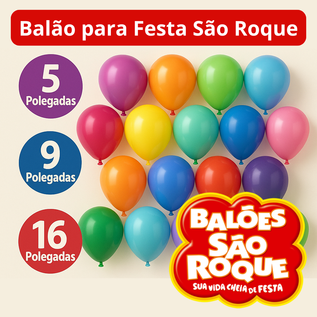 Balão Redondo 5, 9 e 16 Polegadas  - São Roque – Bexiga Coloridos Premium Decorativos para Festa
