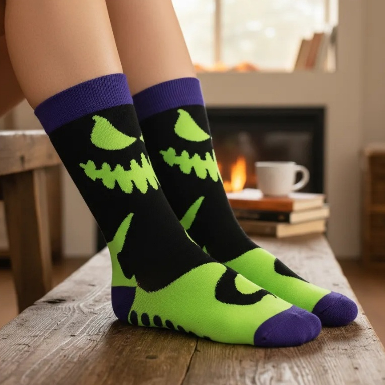 Kits 1, 3 e 5 Pares de Meias NEON com Antiderrapante Halloween - Parque Cama Elástica