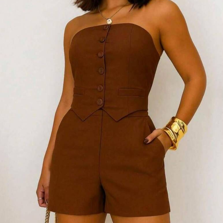 Conjunto Alfaiataria TOMARA que CAIA e SHORTS feminino con bolso + Corset Bom pra Festas e eventos